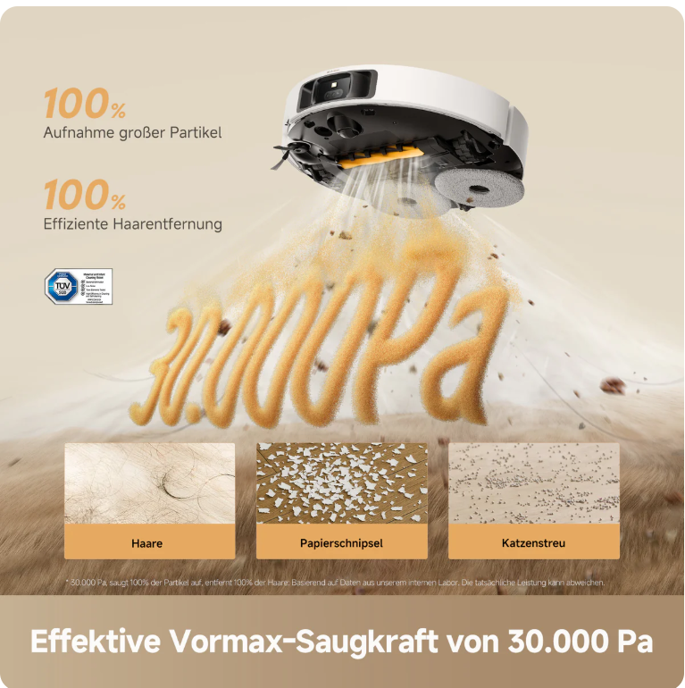 Verstärkte Vormax-Saugkraft mit leistungsstarken 30.000 Pa