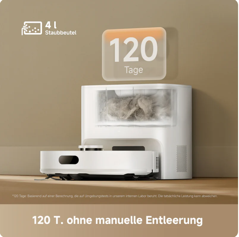 120 Tage praktisches Staubsaugen ohne manuelle Staubentleerung
